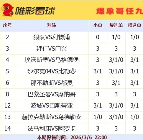 爆单哥26036期小单和复选单