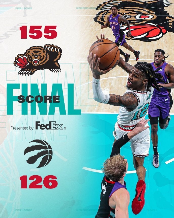 NBA：灰熊155-126猛龙