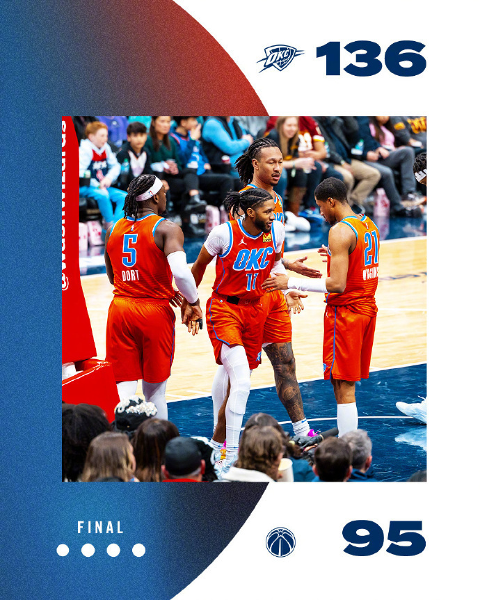 NBA战报 - 雷霆136-95奇才