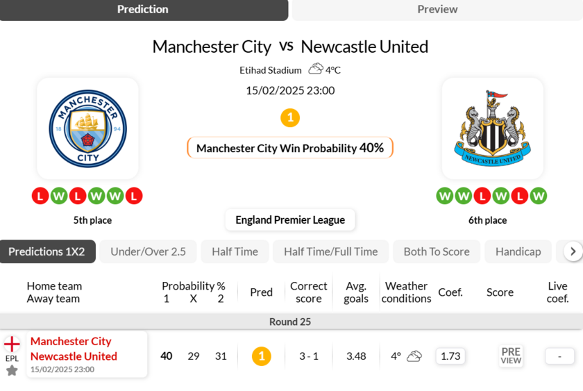 曼城VS纽卡斯尔