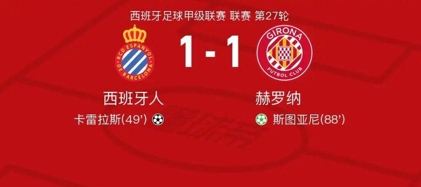 赫罗纳1-1西班牙人