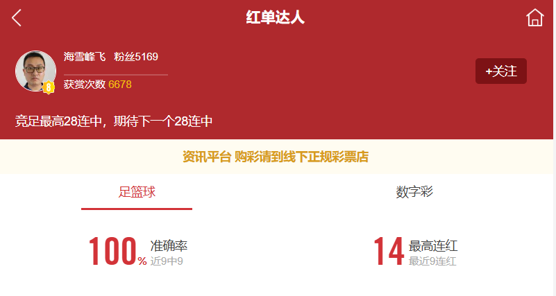 海雪峰飞九连红，点点关注今日重心推荐不要错过！