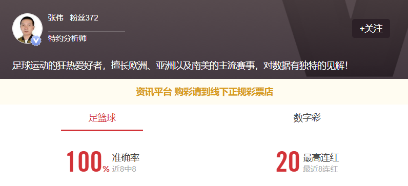 专家张伟七连红！新人立享8.8钻福利，更多场次推荐不要错过！