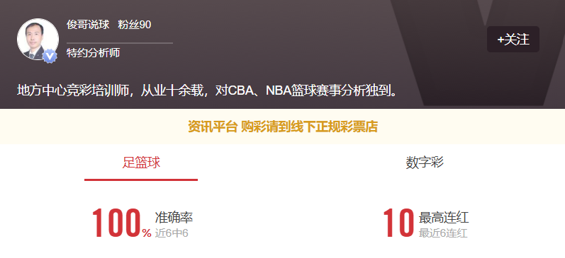 俊哥说球状态不错！更多篮球信心场次推荐点点关注不迷路！