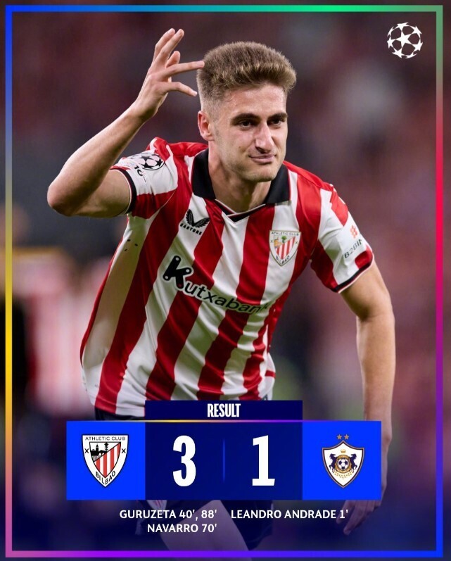 毕尔巴鄂竞技3-1战胜卡拉巴赫