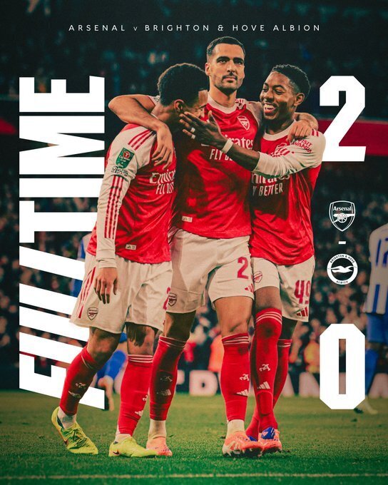 阿森纳2 - 0布莱顿