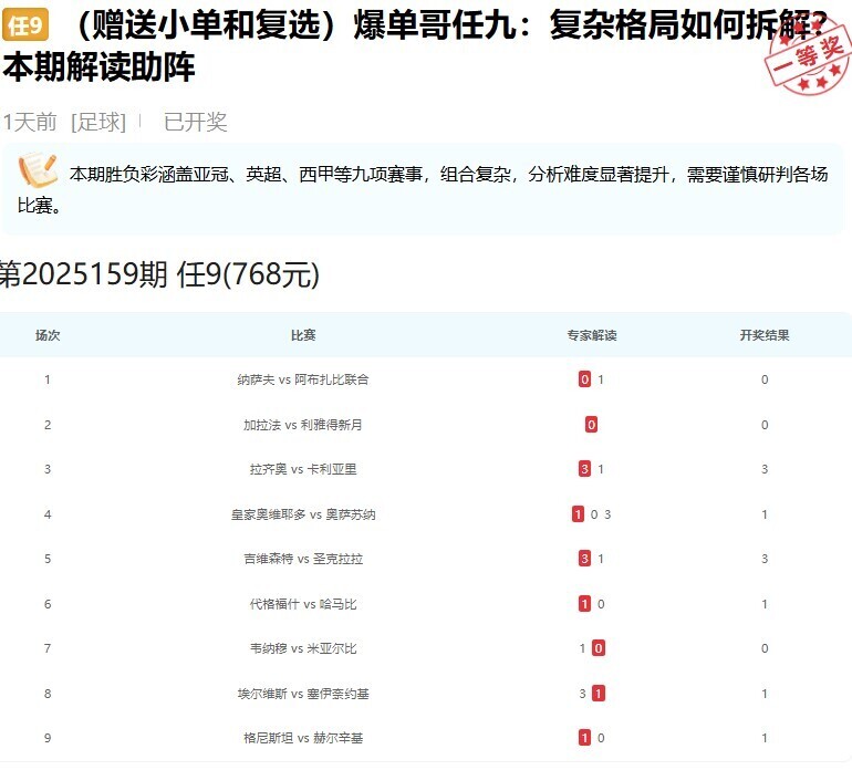 在上期任九成功命中5,441元