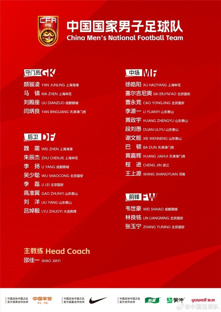 国足新一期大名单
