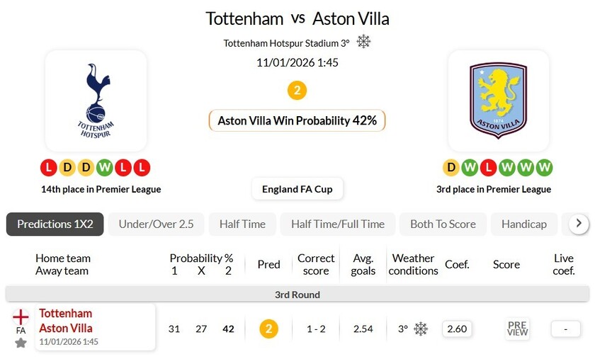 托特纳姆热刺VS阿斯顿维拉