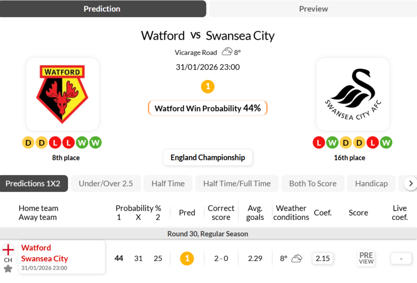 沃特福德vs斯旺西